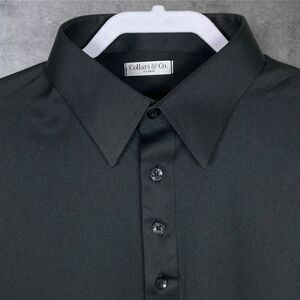 Collars & Co Polo Shirt Mens XL Black Point Dress Collar Stretch Golf Preppy NEW